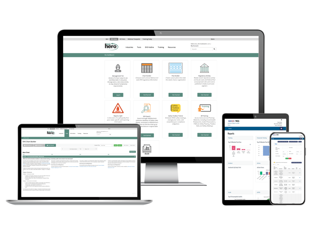 EHS Hero EHS management tools on screen